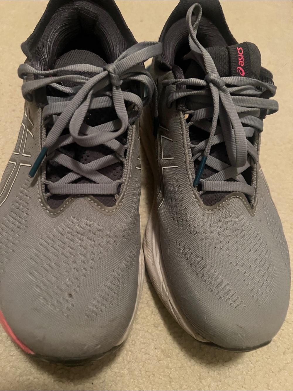 Asics Gray Running Sneakers with Pink Logo Accent